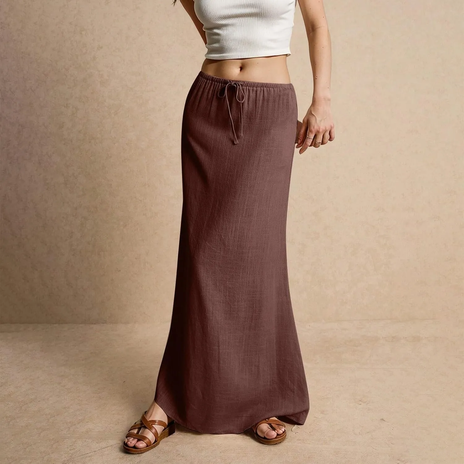 2025 Womens Boho Casual Tie Long Maxi Skirt Summer Low Waisted Casual Basic Warp Skirts for Beach Vacation Daily