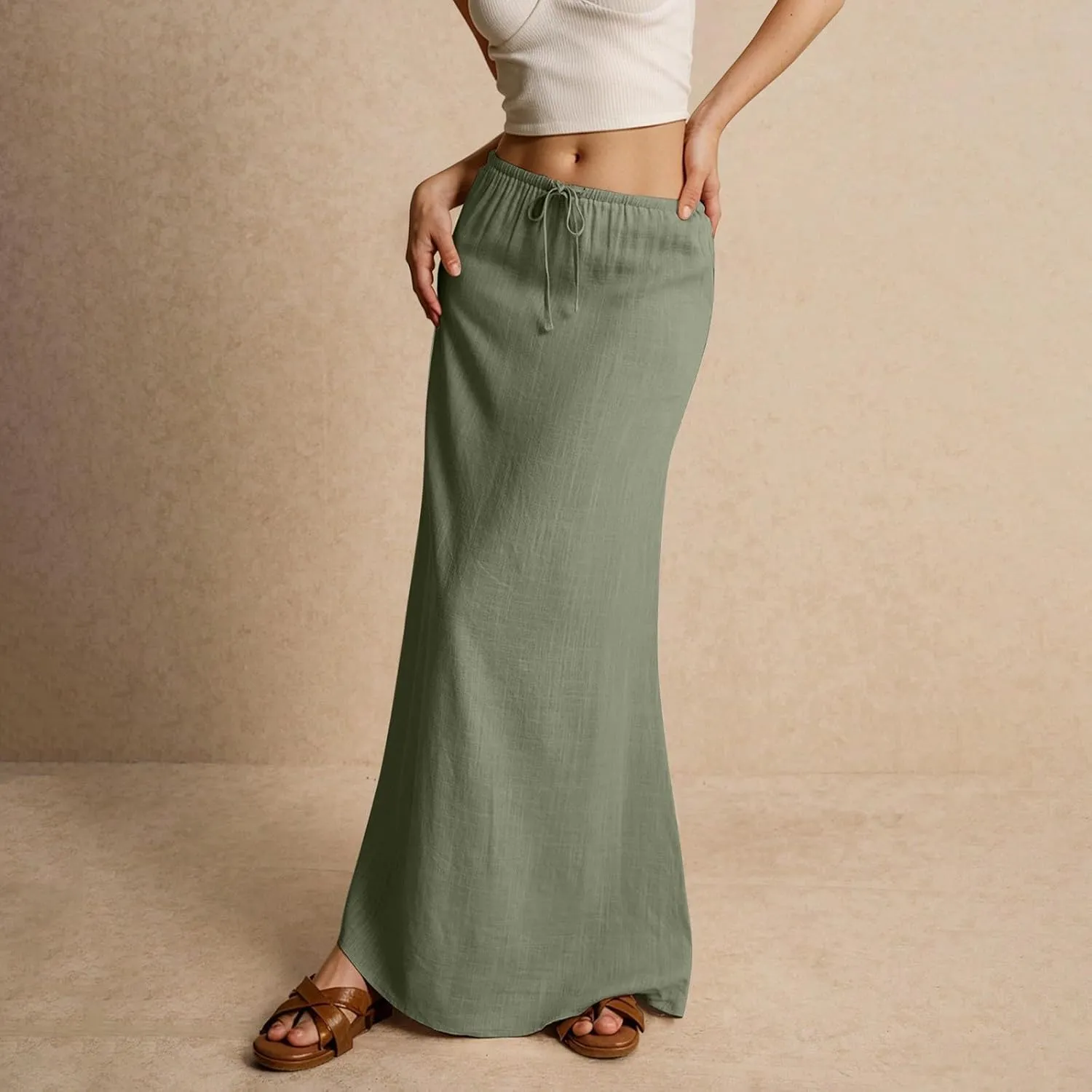 2025 Womens Boho Casual Tie Long Maxi Skirt Summer Low Waisted Casual Basic Warp Skirts for Beach Vacation Daily