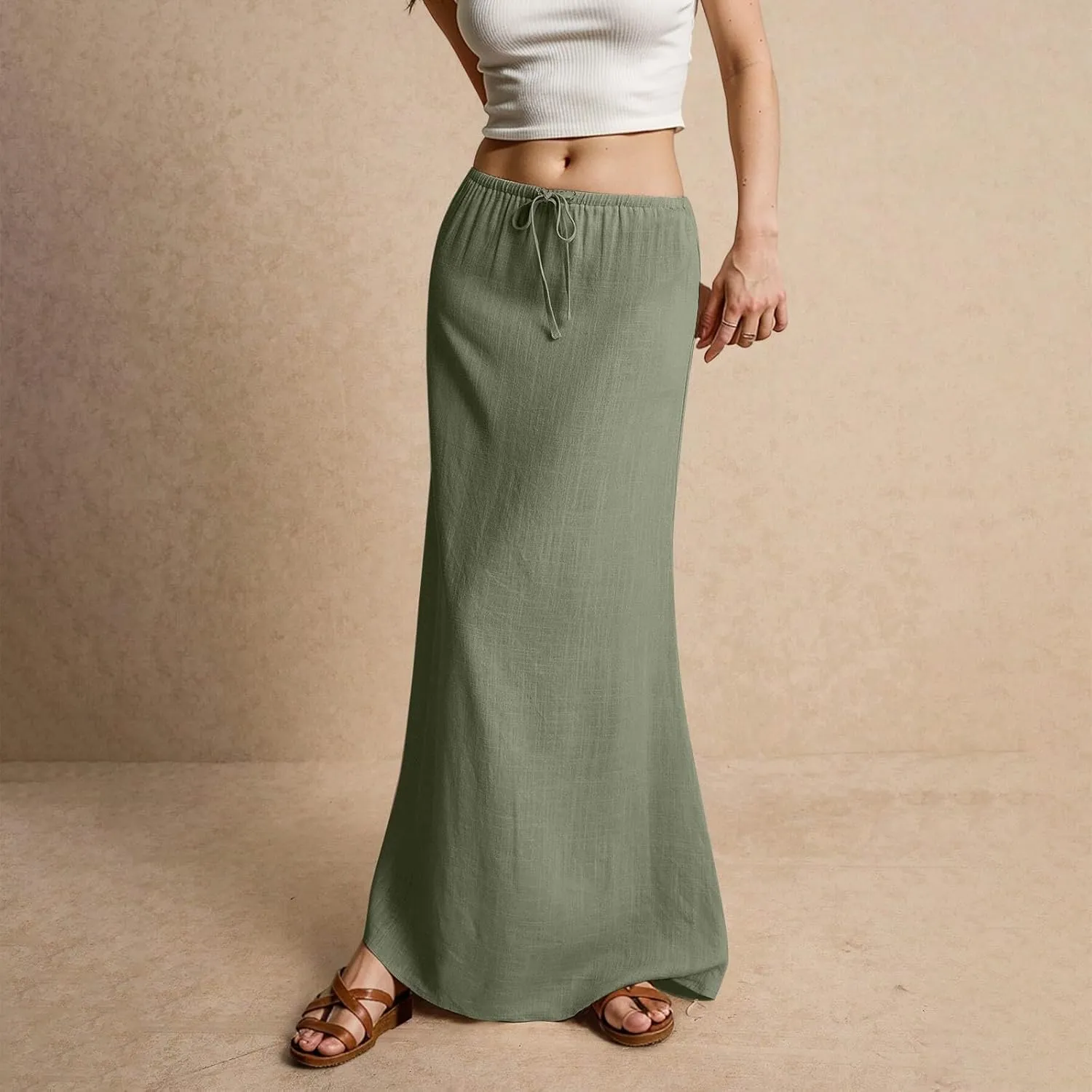 2025 Womens Boho Casual Tie Long Maxi Skirt Summer Low Waisted Casual Basic Warp Skirts for Beach Vacation Daily