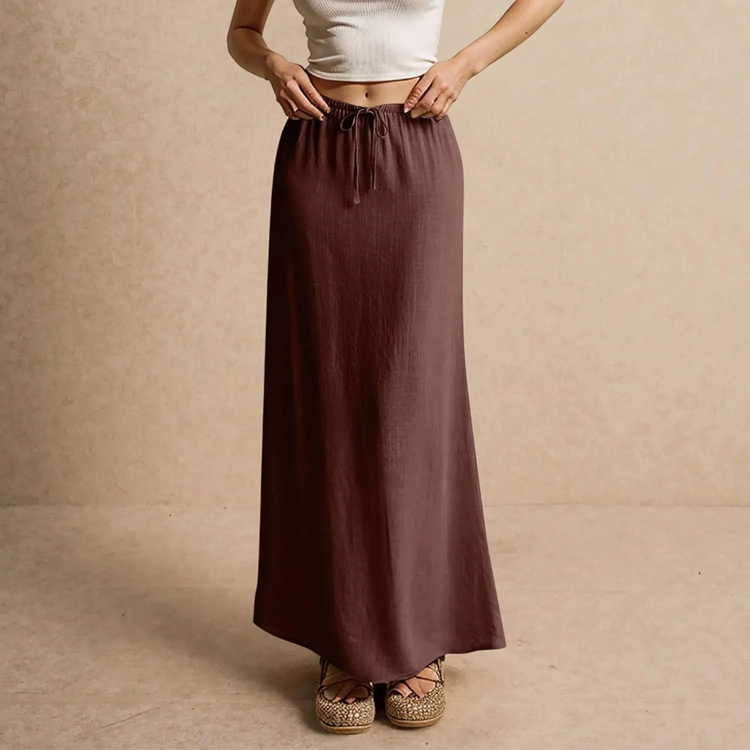 2025 Womens Boho Casual Tie Long Maxi Skirt Summer Low Waisted Casual Basic Warp Skirts for Beach Vacation Daily
