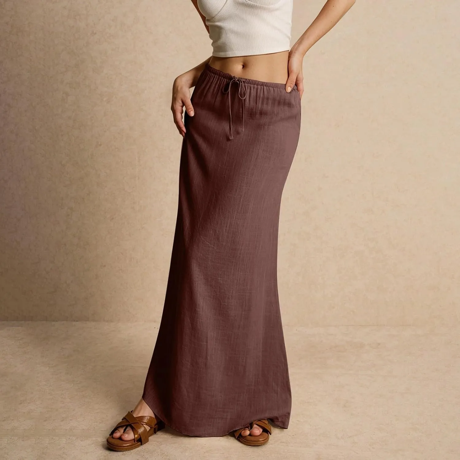 2025 Womens Boho Casual Tie Long Maxi Skirt Summer Low Waisted Casual Basic Warp Skirts for Beach Vacation Daily