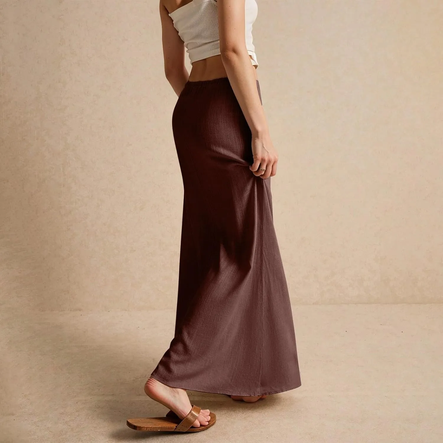 2025 Womens Boho Casual Tie Long Maxi Skirt Summer Low Waisted Casual Basic Warp Skirts for Beach Vacation Daily