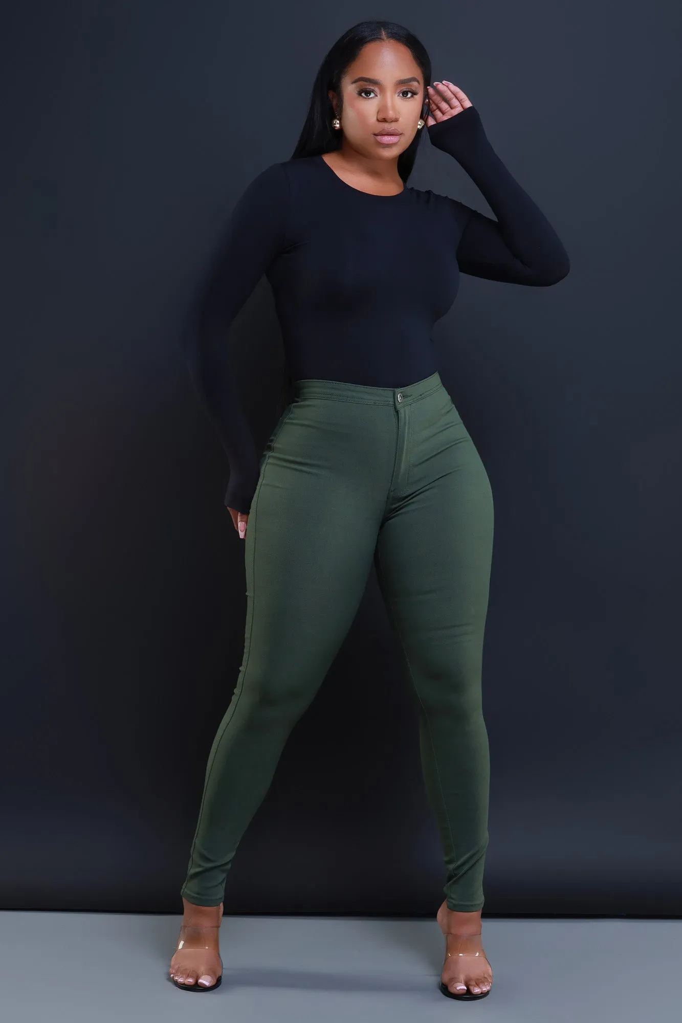 $5 Super Swank High Waist Stretchy Jeans - Olive