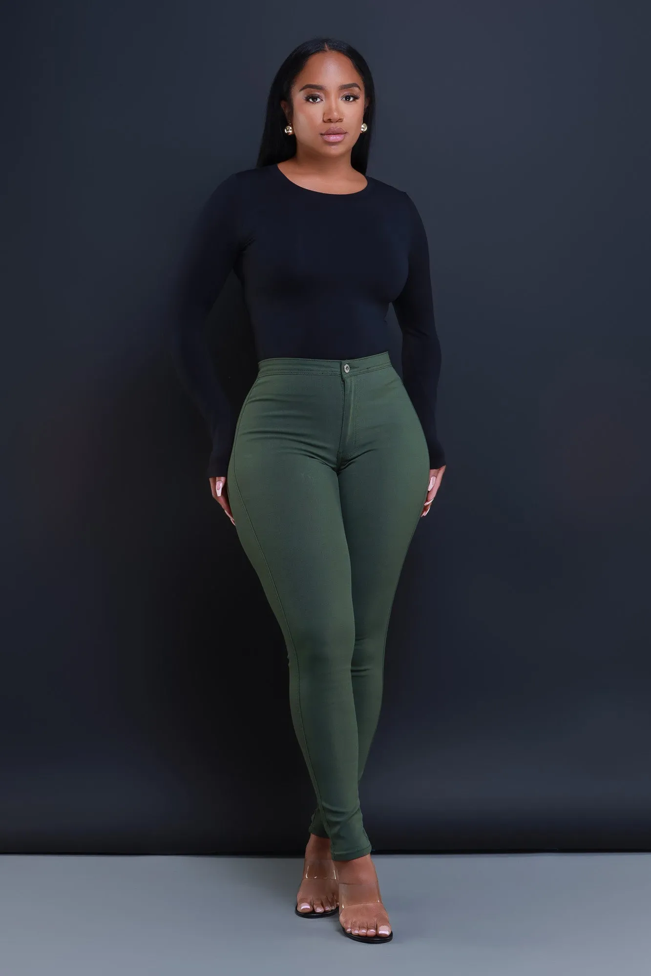 $5 Super Swank High Waist Stretchy Jeans - Olive