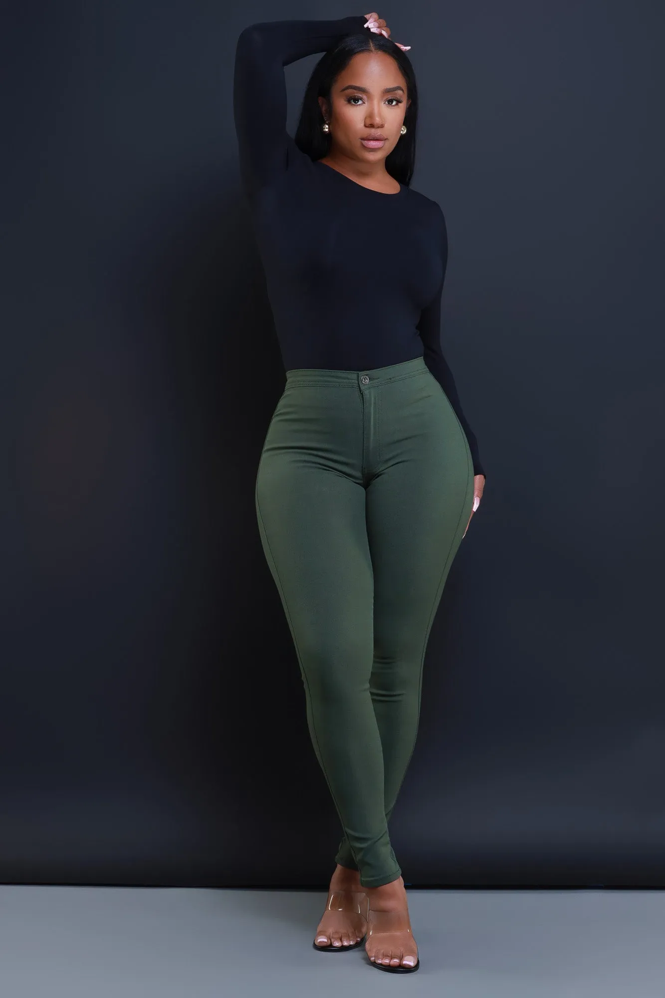 $5 Super Swank High Waist Stretchy Jeans - Olive