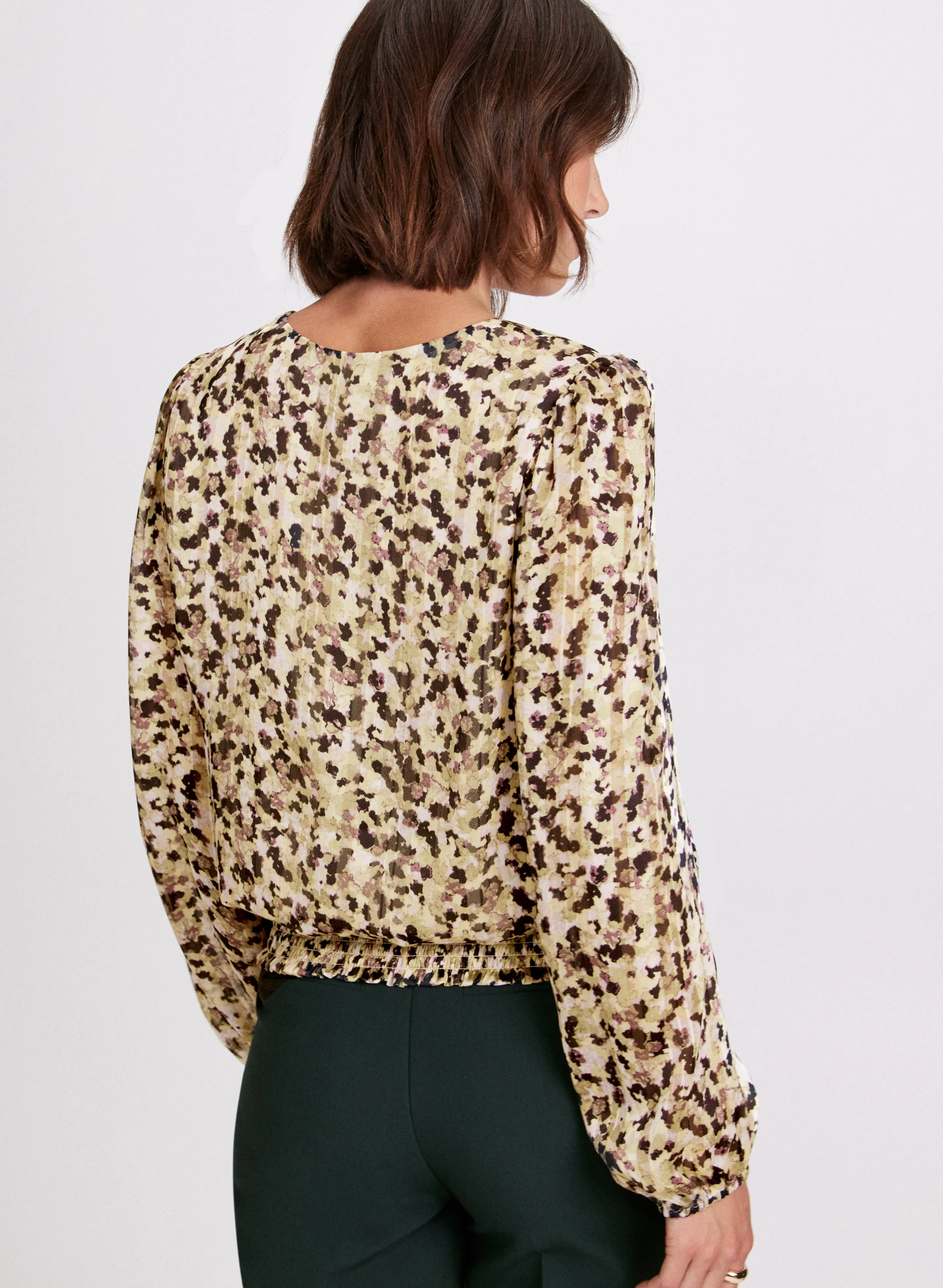 Abstract Print Smocked Waist Blouse
