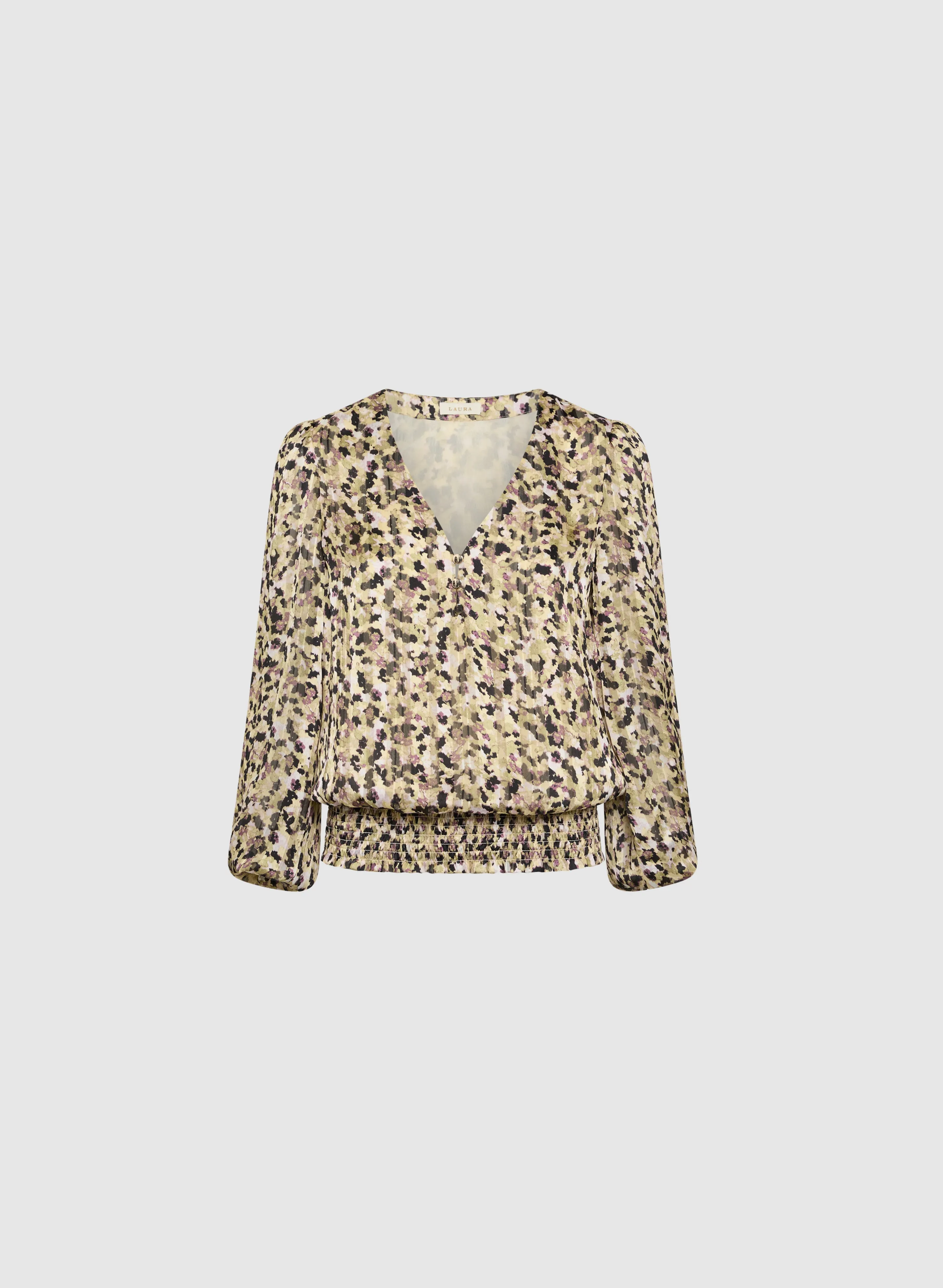 Abstract Print Smocked Waist Blouse