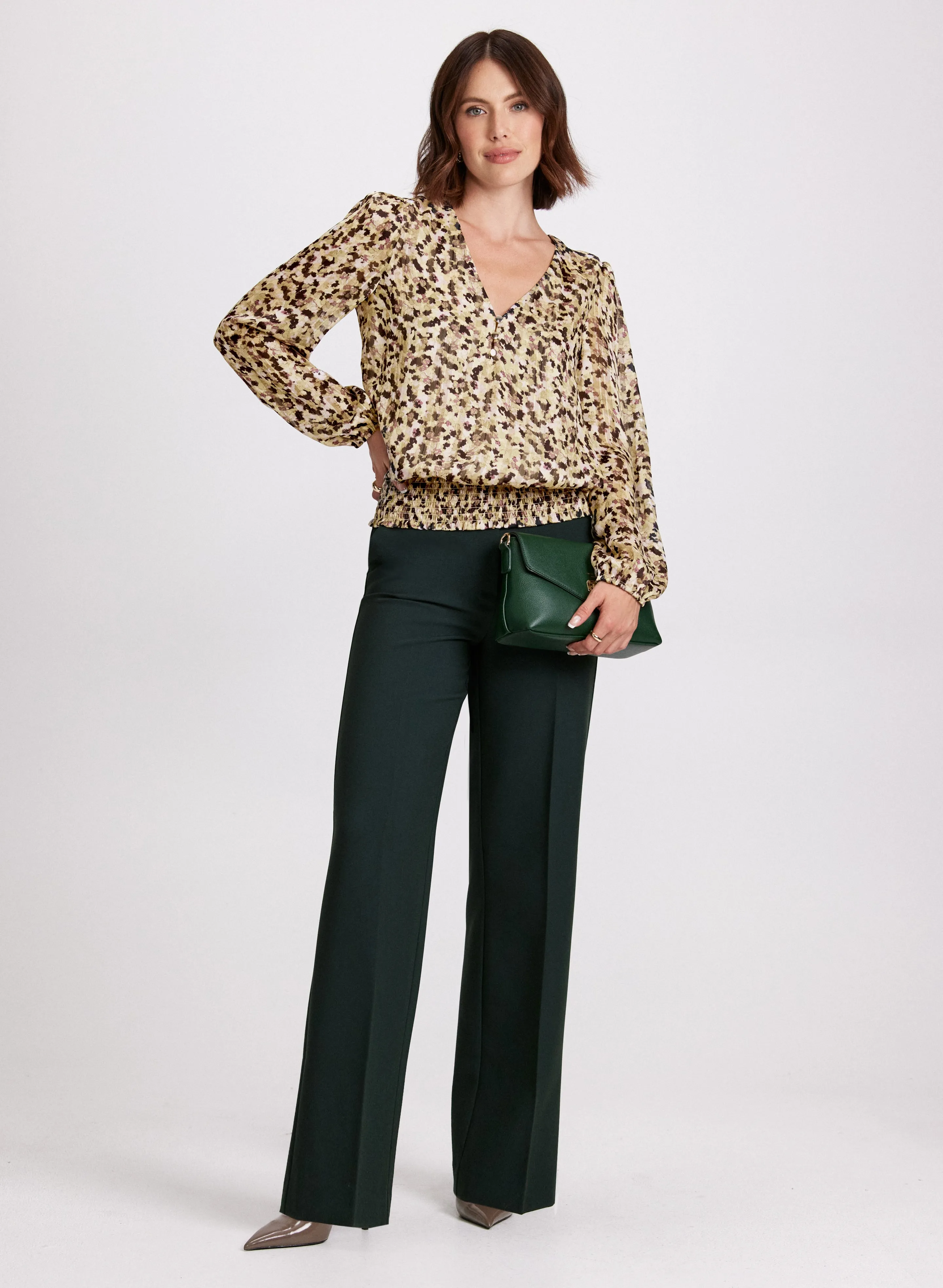 Abstract Print Smocked Waist Blouse