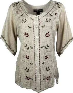 Agan Traders 2025 Summer Medieval Vintage Short Sleeve Embroidered Blouses - Button Down Comfy Summer Tops for Women