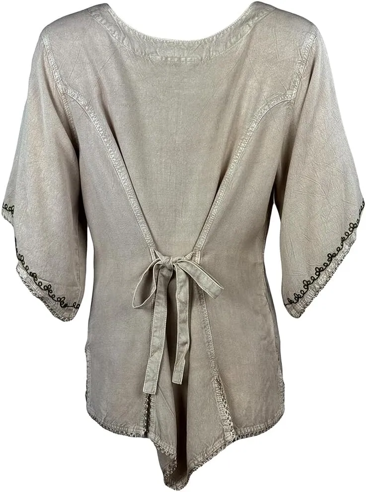 Agan Traders 2025 Summer Medieval Vintage Short Sleeve Embroidered Blouses - Button Down Comfy Summer Tops for Women
