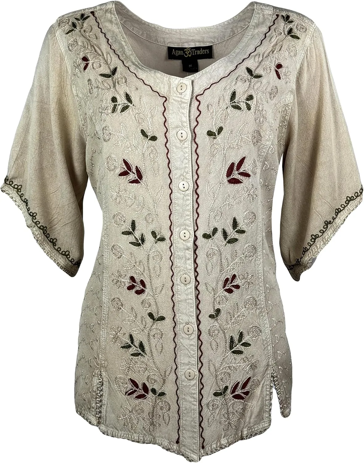 Agan Traders 2025 Summer Medieval Vintage Short Sleeve Embroidered Blouses - Button Down Comfy Summer Tops for Women