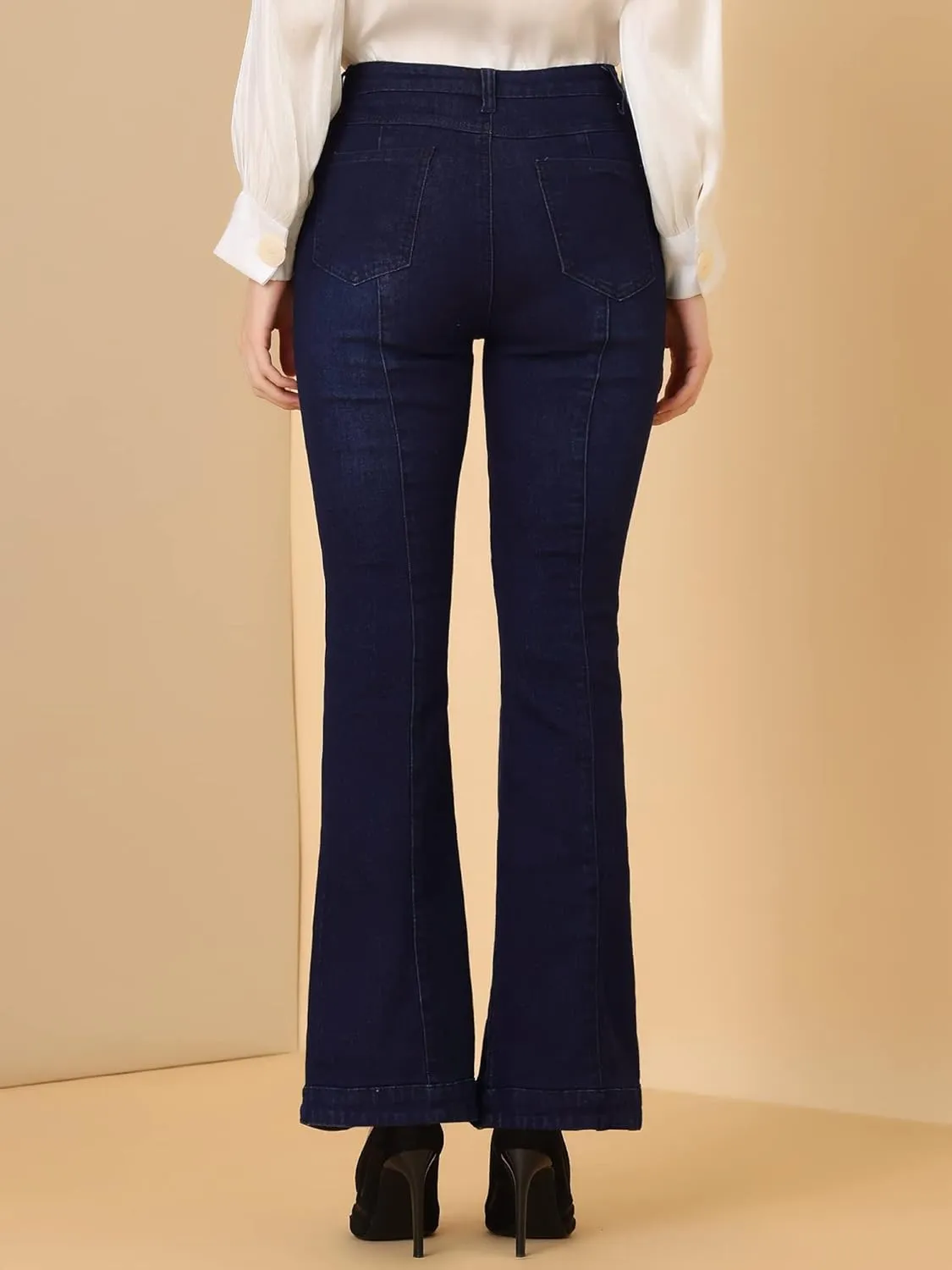 Allegra K Women's High Waist Flare Jeans Retro Stretchy Denim Jean Pants Bell Bottom Jeans