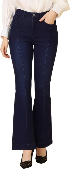 Allegra K Women's High Waist Flare Jeans Retro Stretchy Denim Jean Pants Bell Bottom Jeans