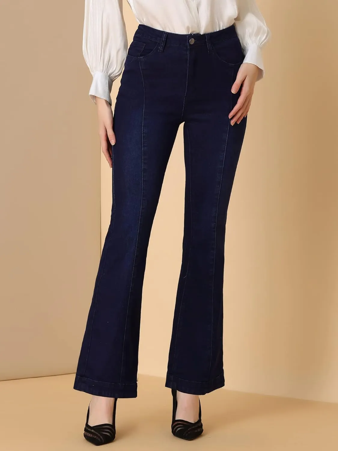 Allegra K Women's High Waist Flare Jeans Retro Stretchy Denim Jean Pants Bell Bottom Jeans