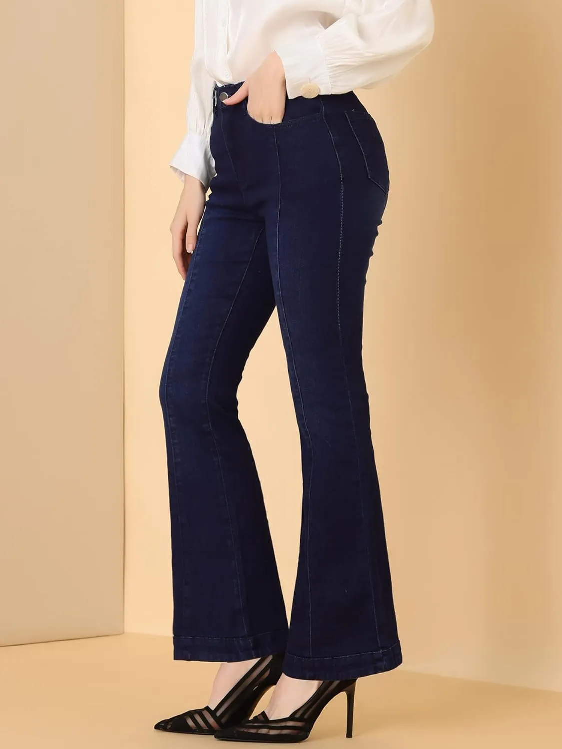 Allegra K Women's High Waist Flare Jeans Retro Stretchy Denim Jean Pants Bell Bottom Jeans