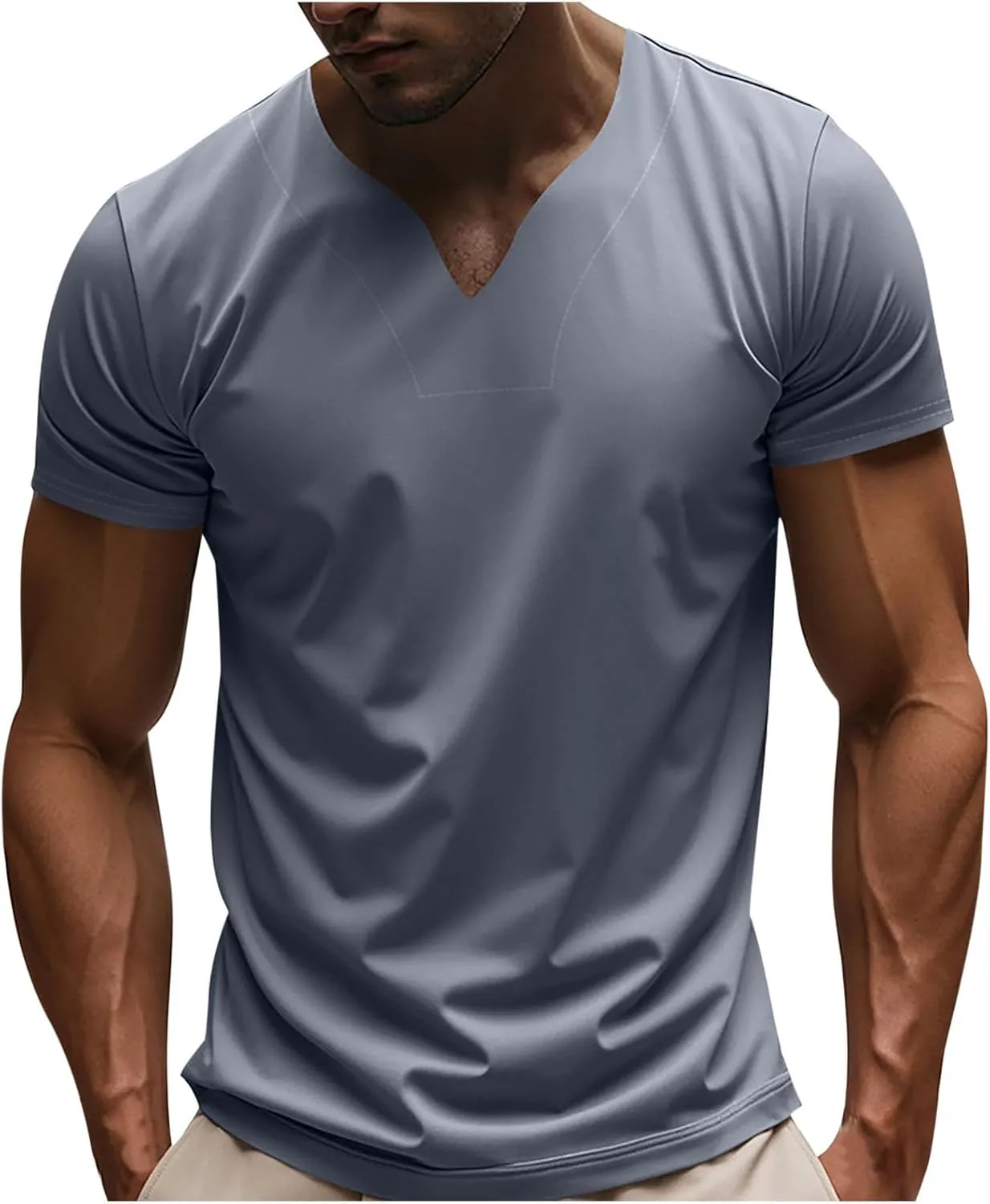 Athletic Shirts for Men Short Sleeve V Neck Basic Shirt Summer Quick Dry Casual Comfy Running Workout Pullover Tops