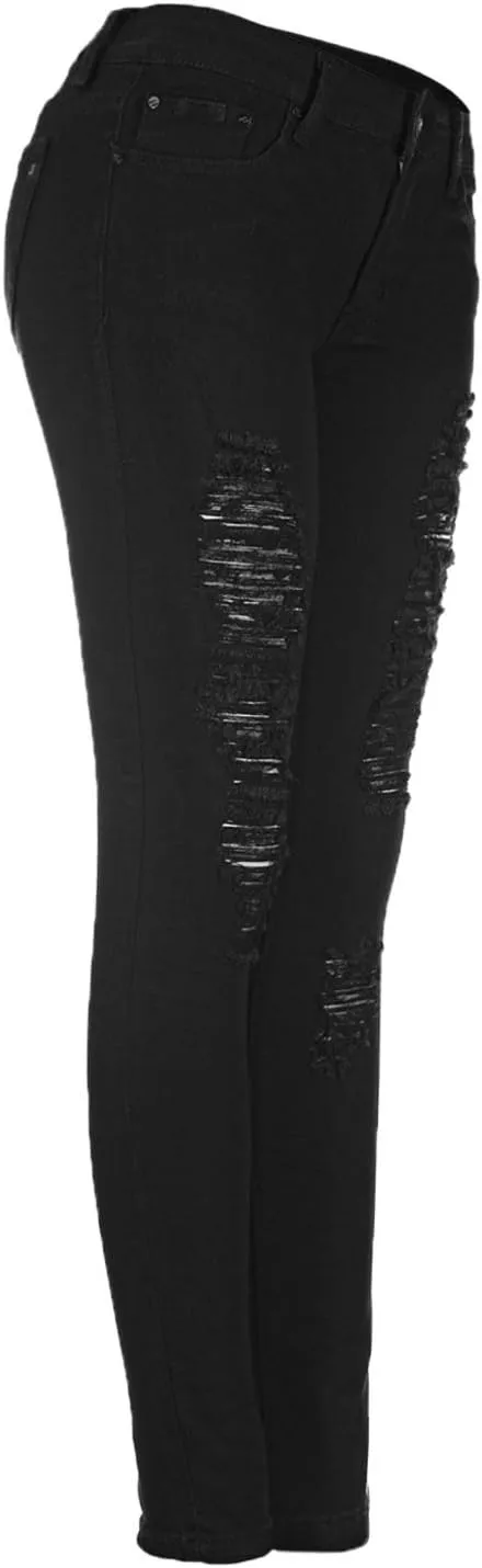 BodiLove Women's Stretchy 5 Pocket Skinny Distressed Denim Jeans