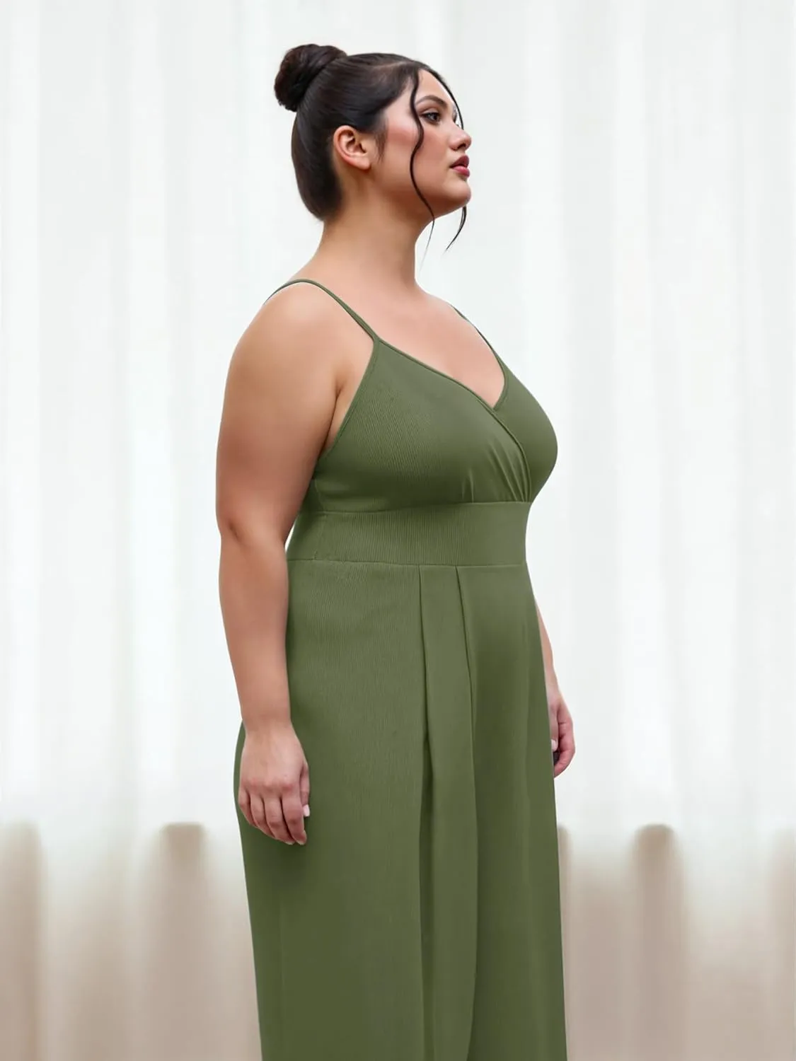 CIDER Plus Size Jumpsuits For Curvy Women V Neck Sleeveless Spaghettis Strap Wide Leg Overalls Casual Summer Outfits