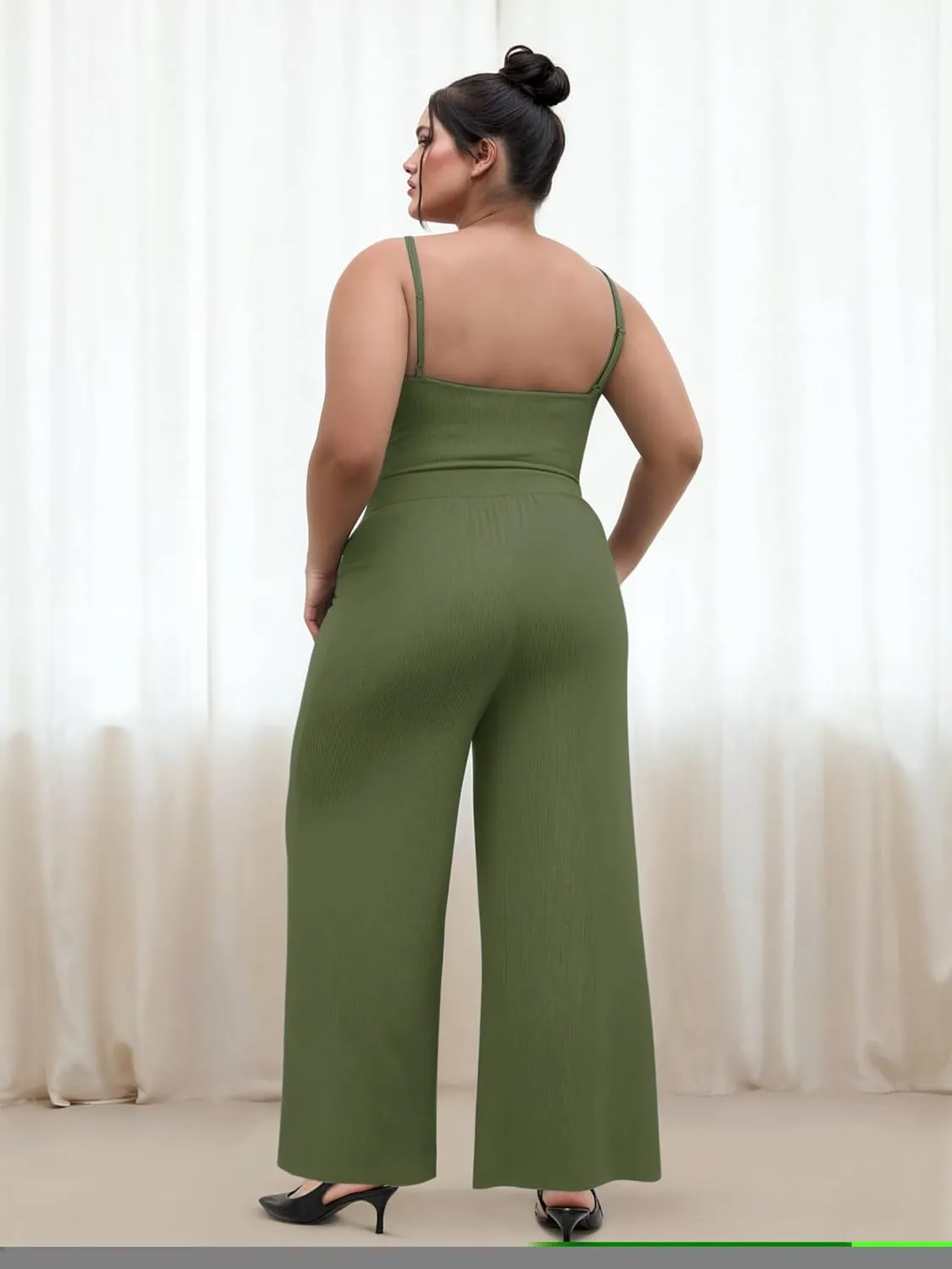 CIDER Plus Size Jumpsuits For Curvy Women V Neck Sleeveless Spaghettis Strap Wide Leg Overalls Casual Summer Outfits