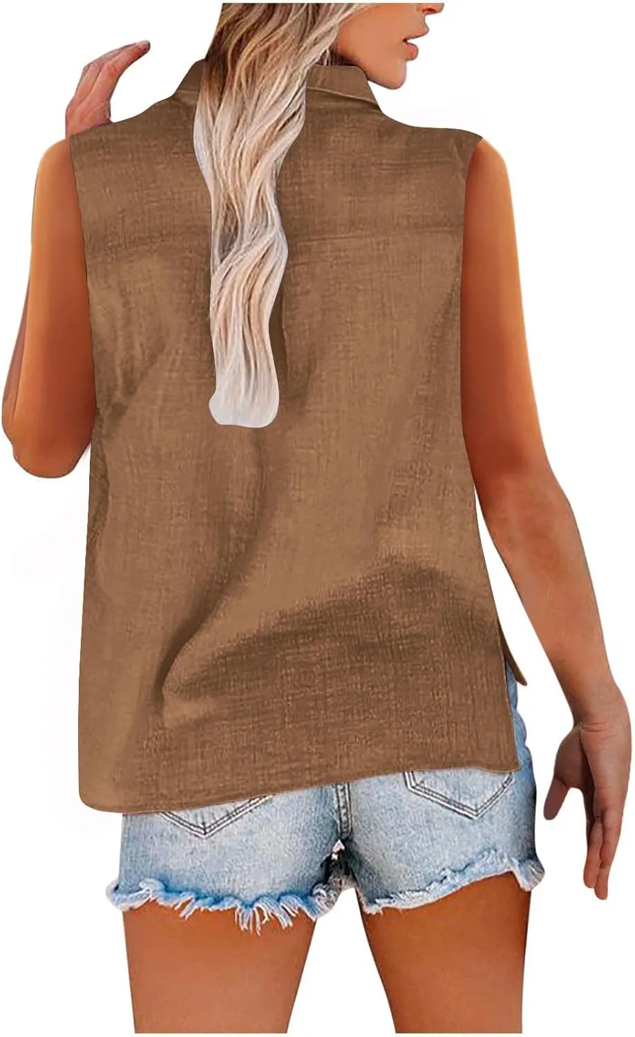 Cotton Gauze Tank Shirts for Women Sleeveless Collared Top Oversized Button Down Office Blouse Casual Summer Shirt
