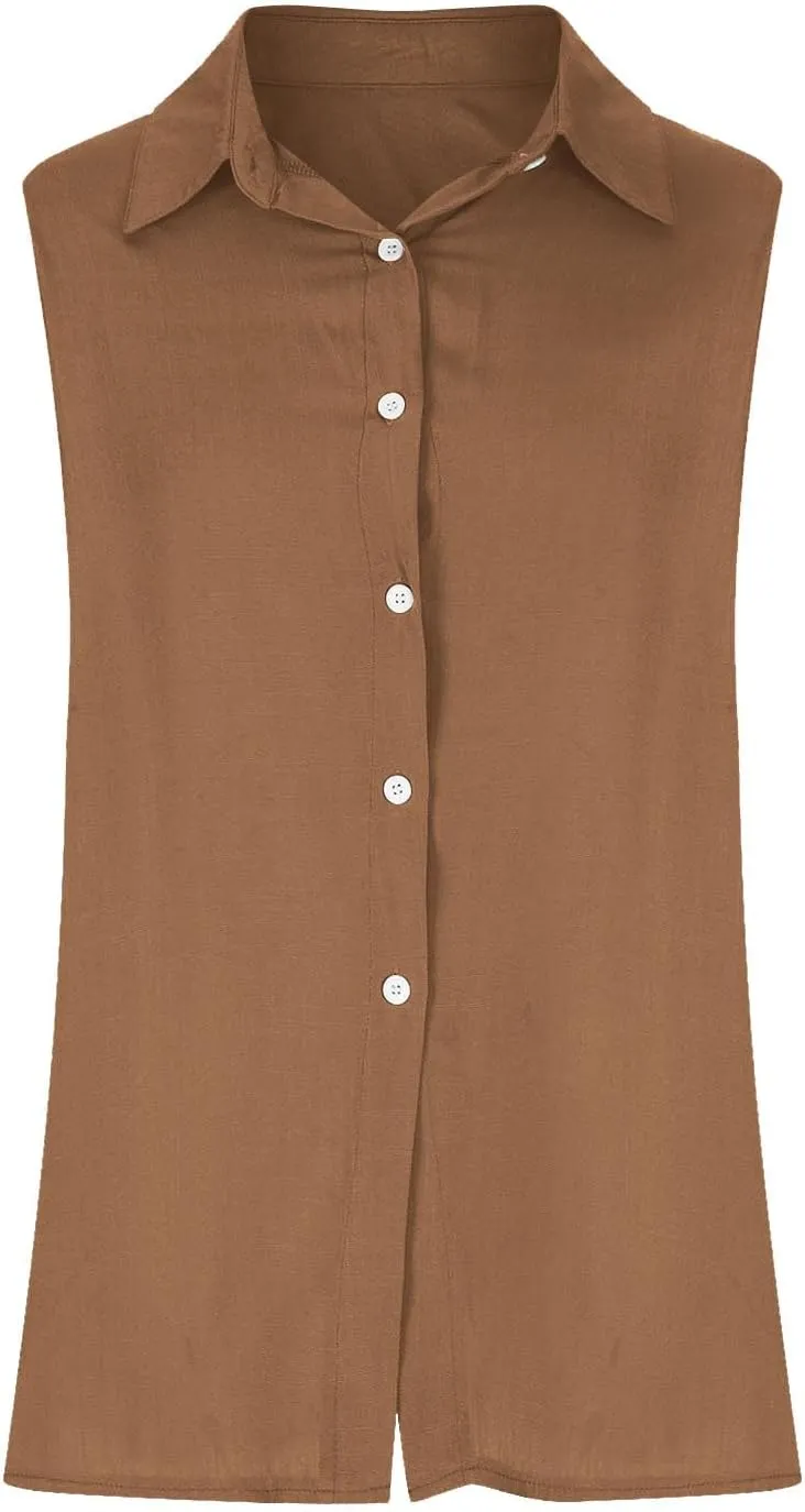 Cotton Gauze Tank Shirts for Women Sleeveless Collared Top Oversized Button Down Office Blouse Casual Summer Shirt