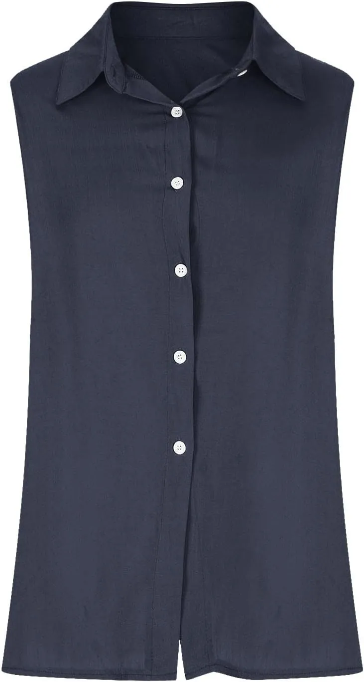Cotton Gauze Tank Shirts for Women Sleeveless Collared Top Oversized Button Down Office Blouse Casual Summer Shirt