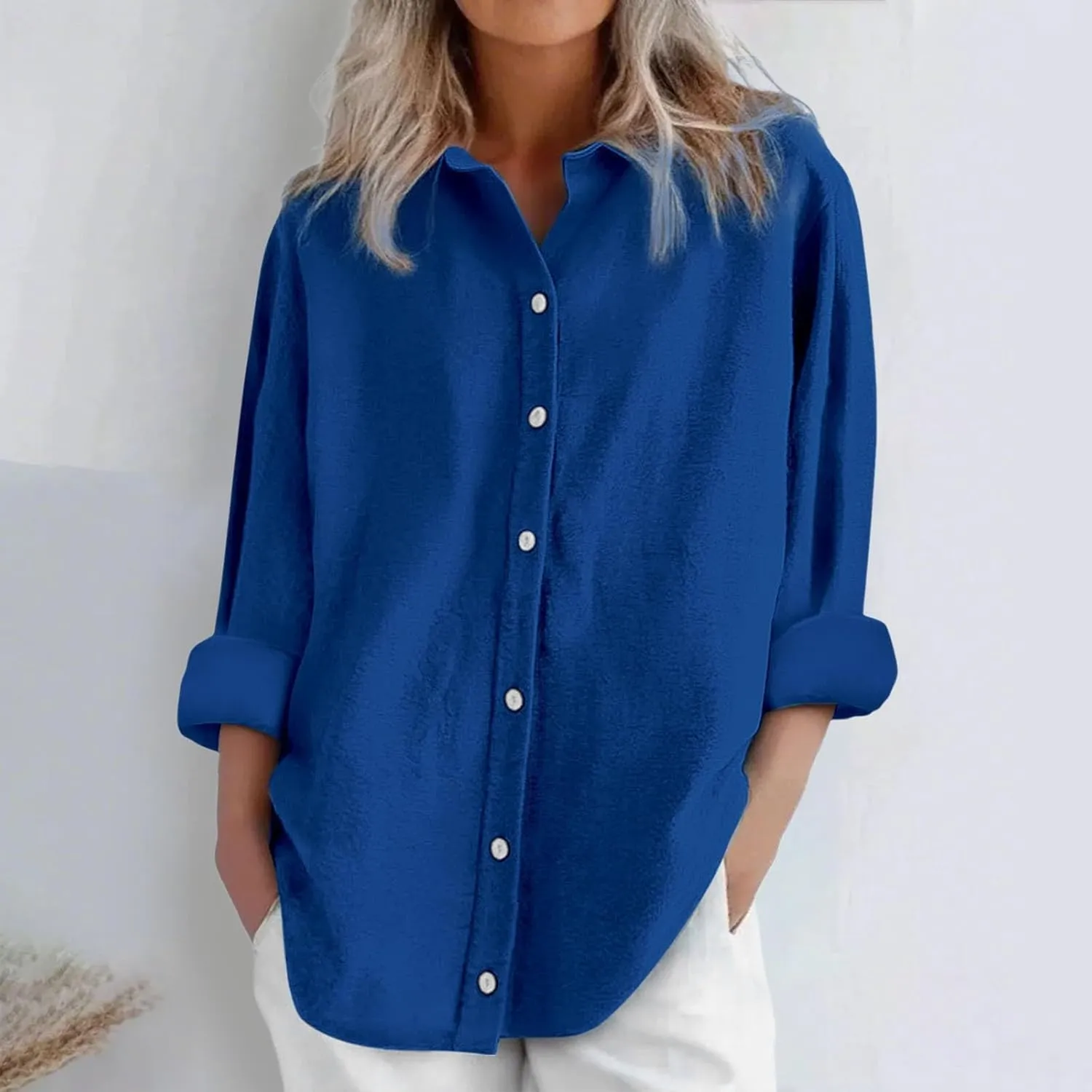 Cotton Line Shirts for Women Long Sleeve Lapel Button Down Tops Summer Loose Causal Sun Shirts Light Workout Outfits