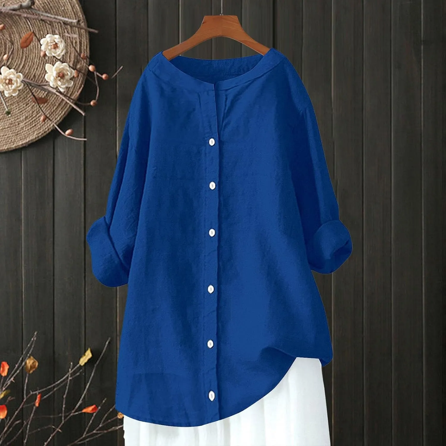 Cotton Line Shirts for Women Long Sleeve Lapel Button Down Tops Summer Loose Causal Sun Shirts Light Workout Outfits