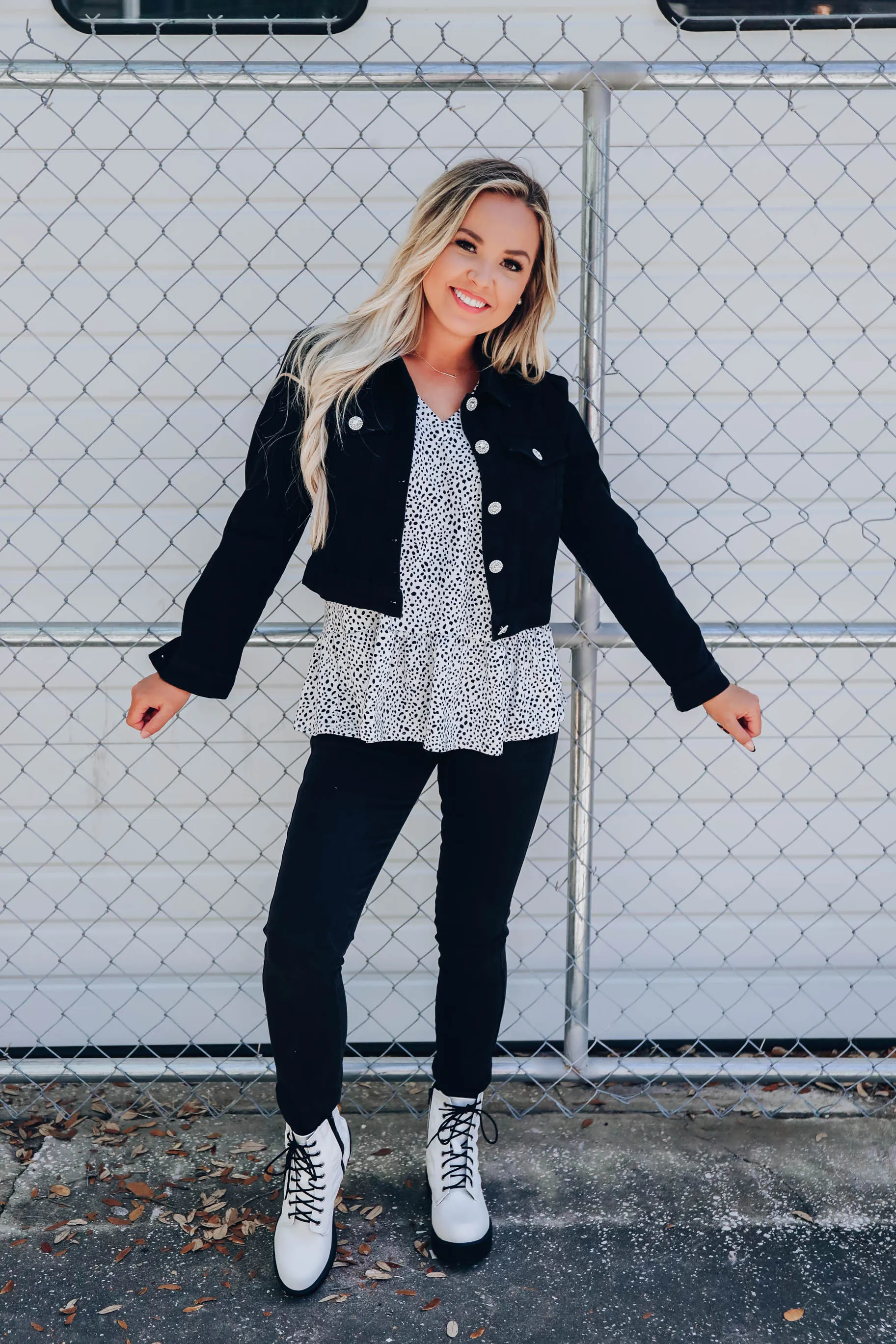 Dalmatia Dotted Ruffle Hem Top