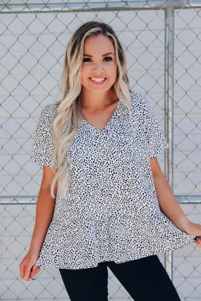 Dalmatia Dotted Ruffle Hem Top