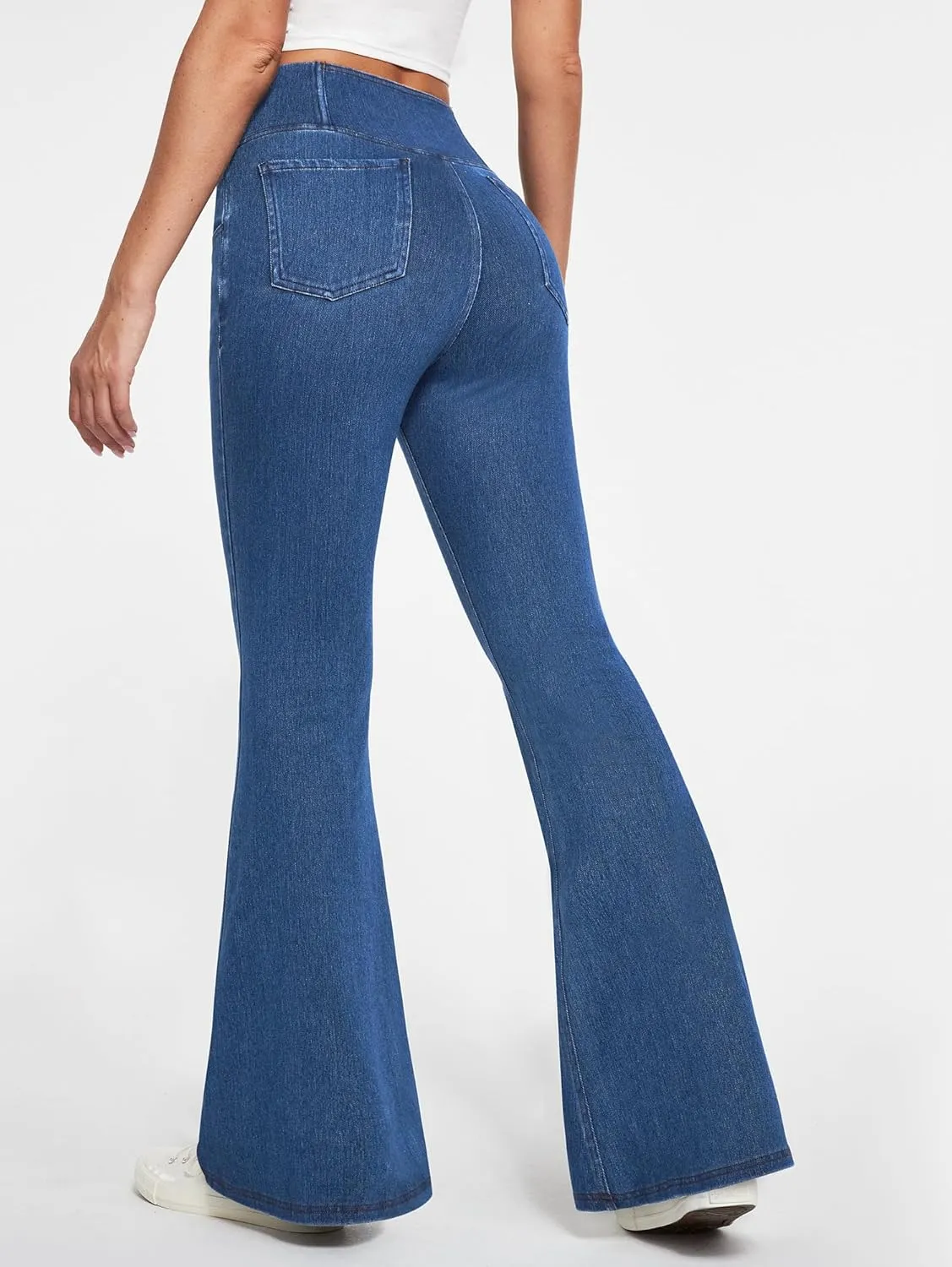 Ewedoos Flare Bell Bottom Jeans for Women Jeggings Tummy Control High Waisted Stretchy Crossover Pull On Jeans