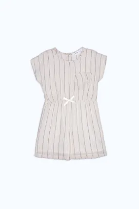 Girls Beige Striped Jumbsuit