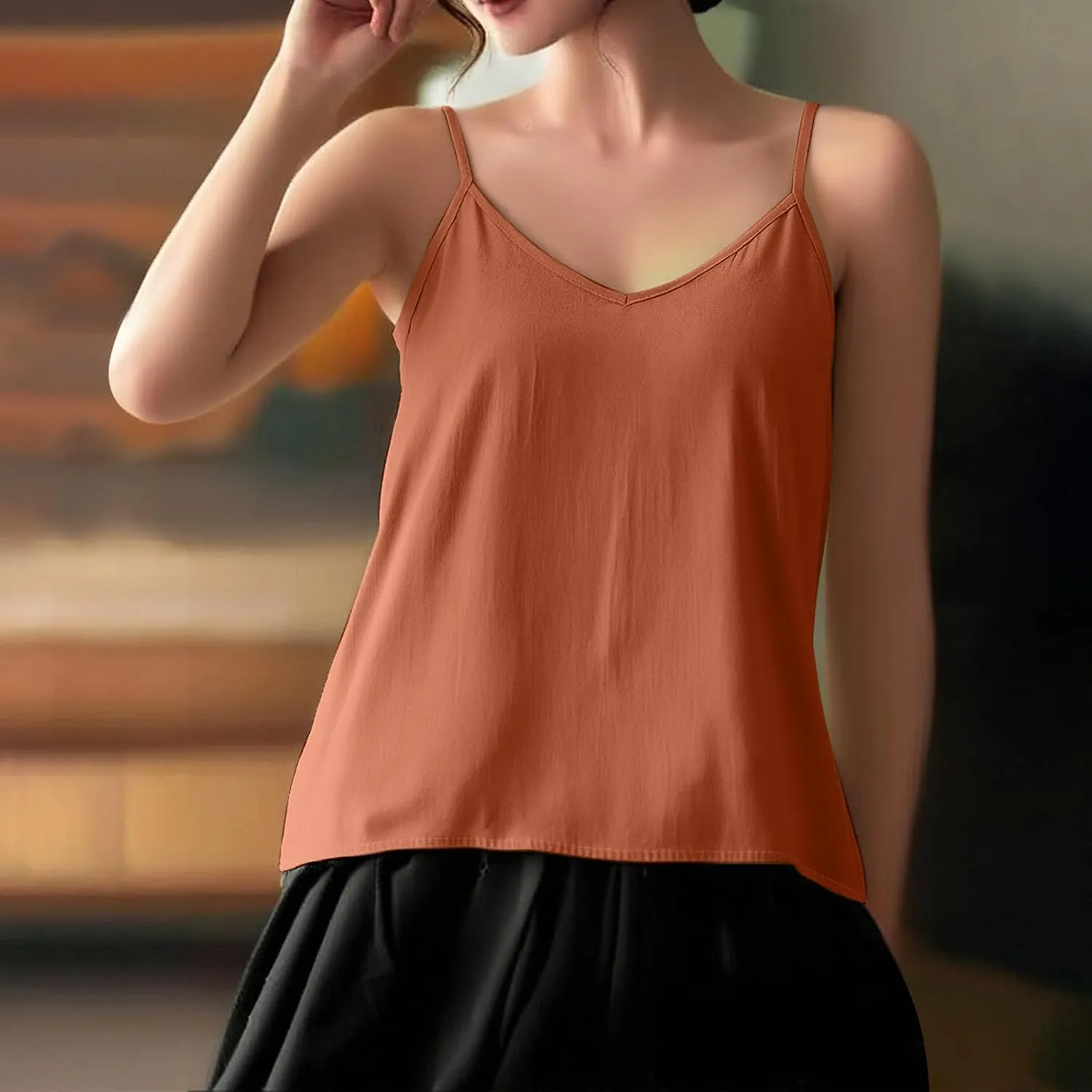 HGps8w Cotton Linen Tank Top for Womens Casual 2025 Summer Camisole Basic V Neck Casual Sleeveless Tunic Shirts Blouse