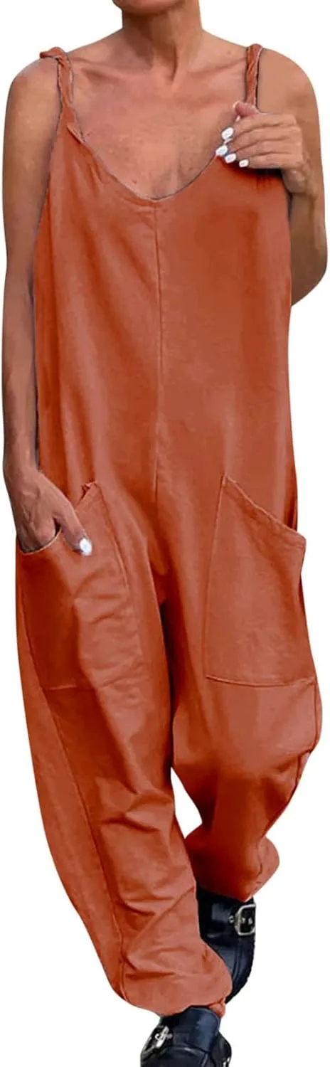 LCMTWX Jumpsuit for Woman Comfortable Shoulder Strap Loose Jumpsuit Pocket Summer Fashion Jumpsuit Jumpsuits Women Jumpsuit