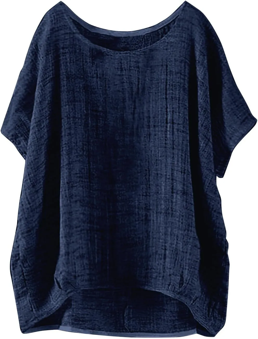 Linen Shirts for Women Summer 2024 Trendy Plus Size Crewneck Short Sleeve Cute Tops Casual Loose Fit Comfy Blouses