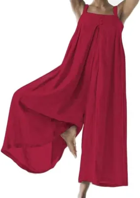 LOAIHA Women'S Loose Wide Leg Jumpsuits Cotton Linen Casual Summer Short Sleeve Long Pants Rompers