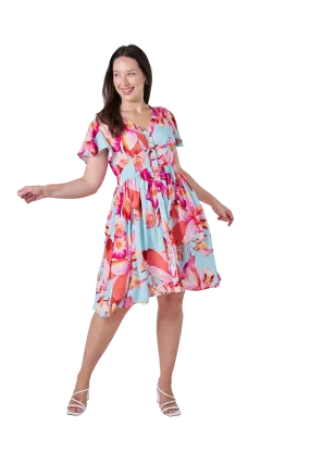 Magnolia Dress Blue Pink Floral
