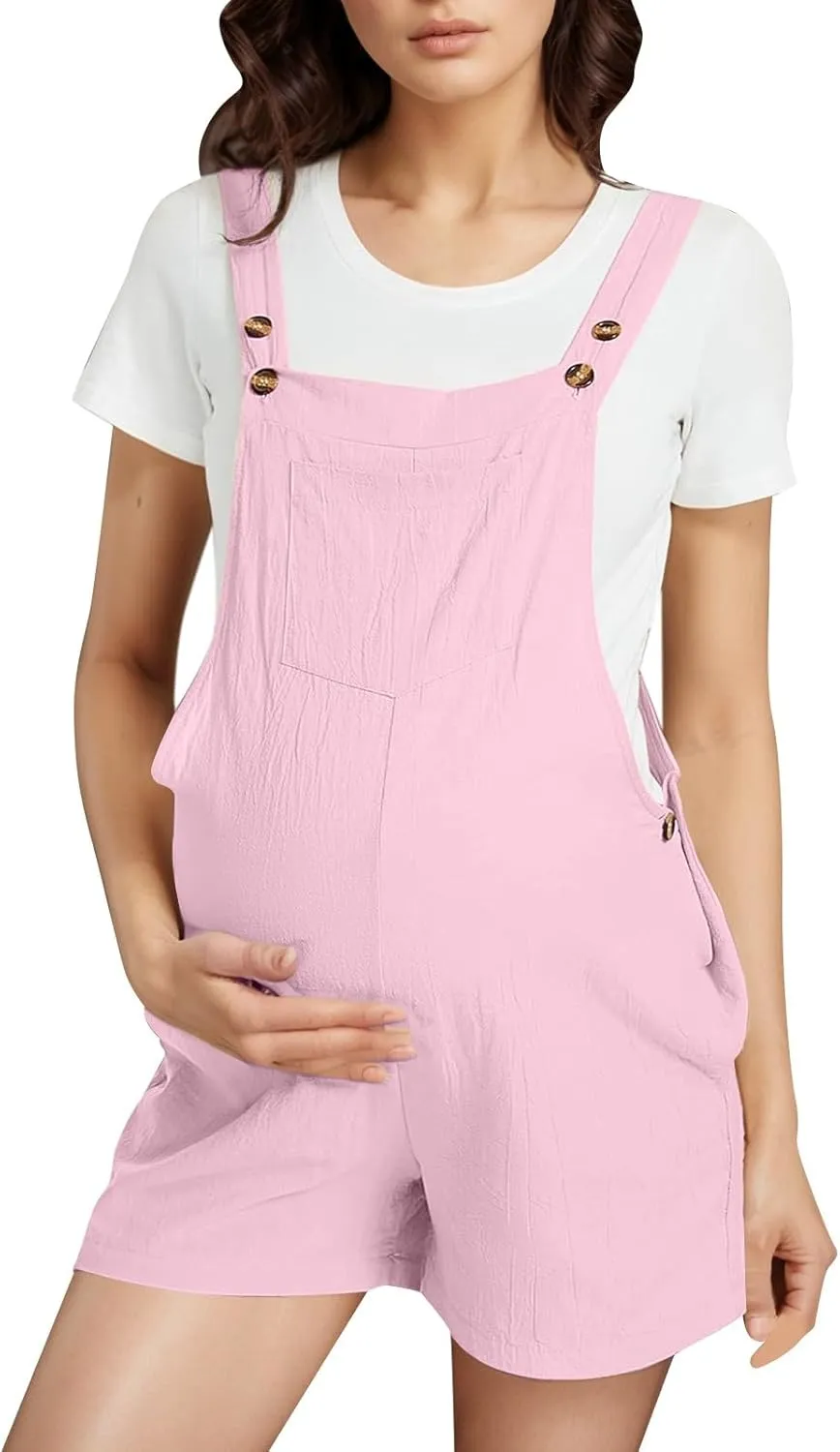 Maternity Jumpsuit for Pregnancy,Casual Short Pants Rompers Maternity Overalls One Piece Outfits with Pocket
