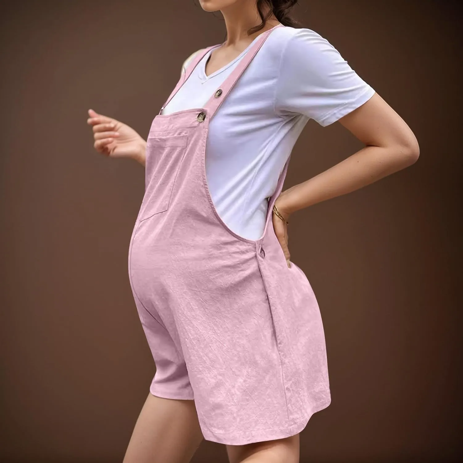 Maternity Jumpsuit for Pregnancy,Casual Short Pants Rompers Maternity Overalls One Piece Outfits with Pocket