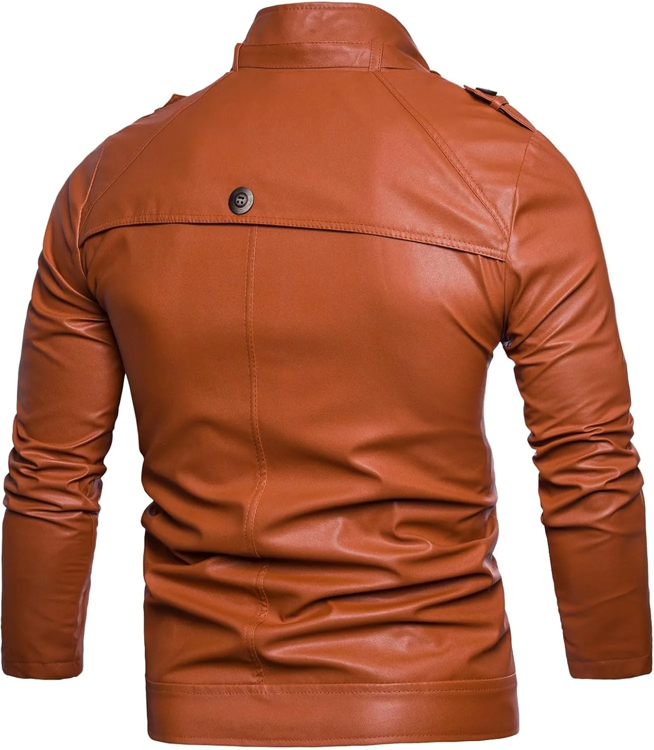 Men PU Leather Biker Jacket Vintage Stand Collar Motorcycle Jackets Long Sleeve Full Zip Up Slim Fit Cool Coat Jacket