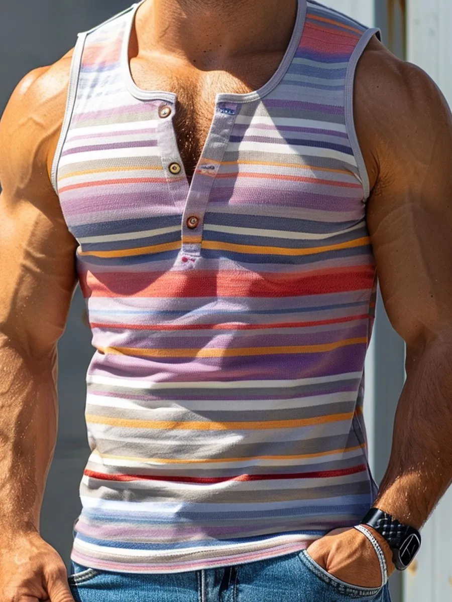 Men's Colorful Pinstripe Casual Crew Neck Tank