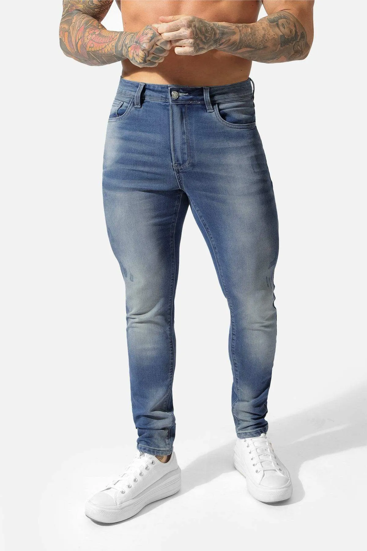 Men's Premium Fitted Stretchy Jeans - Faded Dark Blue