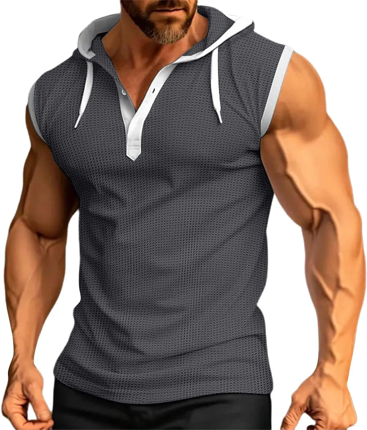 Men's Sleeveless Hoodie with Mask Casual Workout Gym Compression Tank Tops Summer Sleeveless Shirts Cool Hooded Sweatshirt