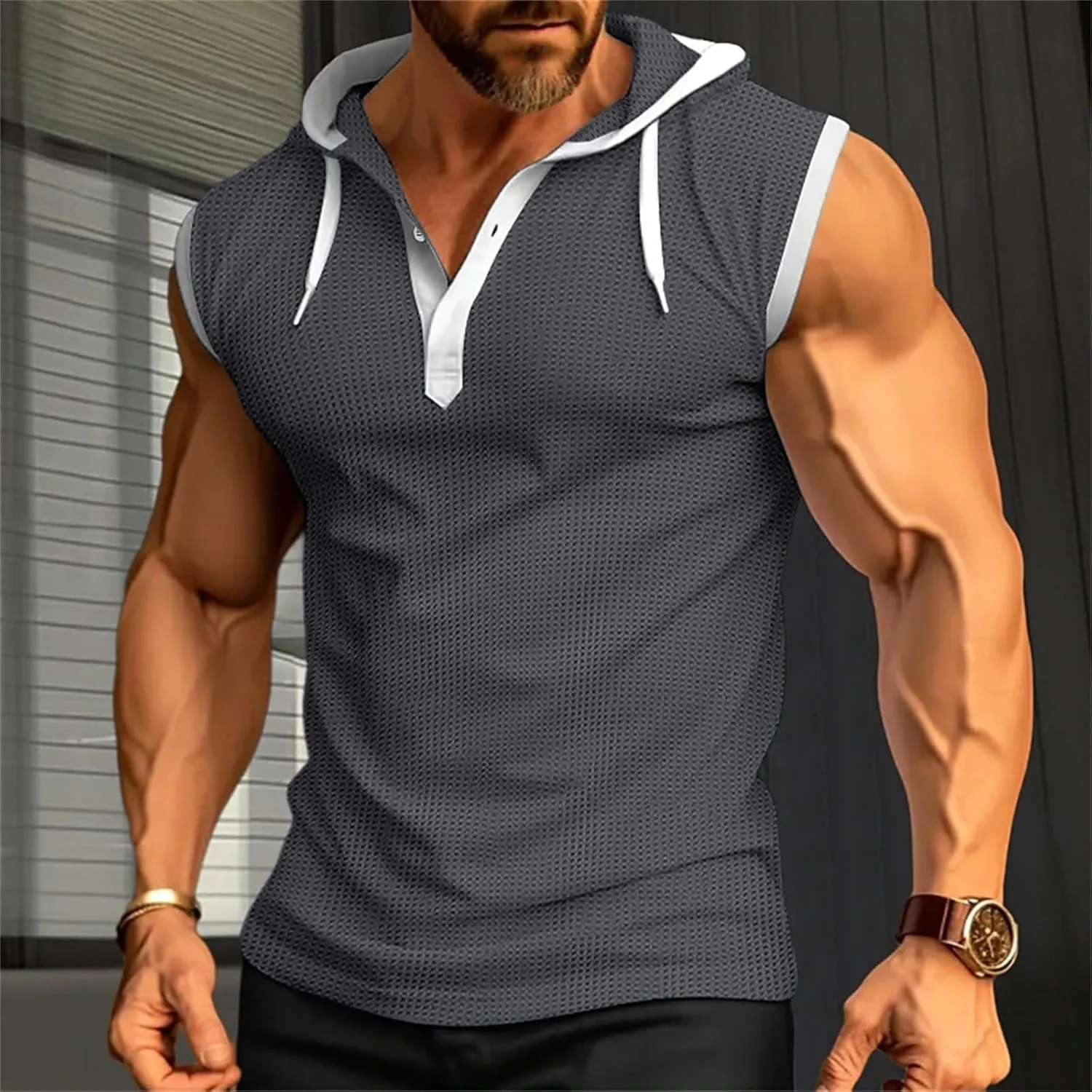 Men's Sleeveless Hoodie with Mask Casual Workout Gym Compression Tank Tops Summer Sleeveless Shirts Cool Hooded Sweatshirt
