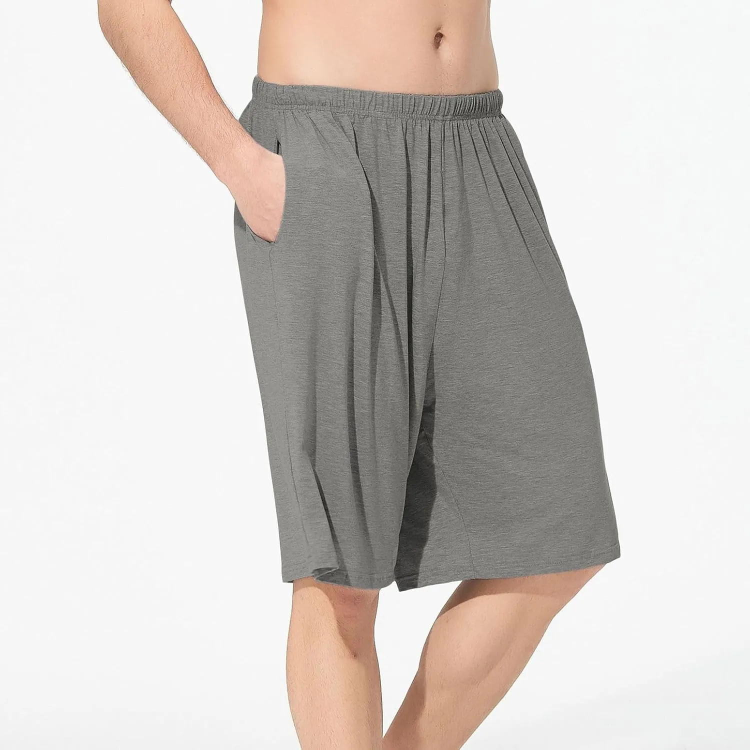 Men's Soft Pajama Shorts Cotton Pjs Bottoms Lightweight Summer Sleep Lounge Shorts Mid Waist Comfy