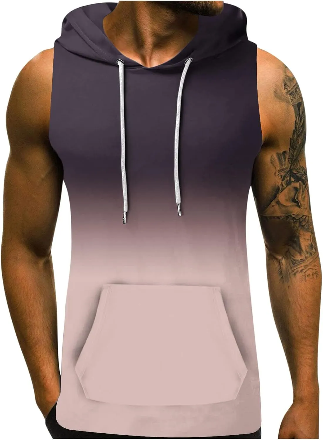 Men's Workout Hooded Tank Tops Sleeveless Gym Hoodies Bodybuilding Muscle Cut Off T Shirt Sports Training Tank Top