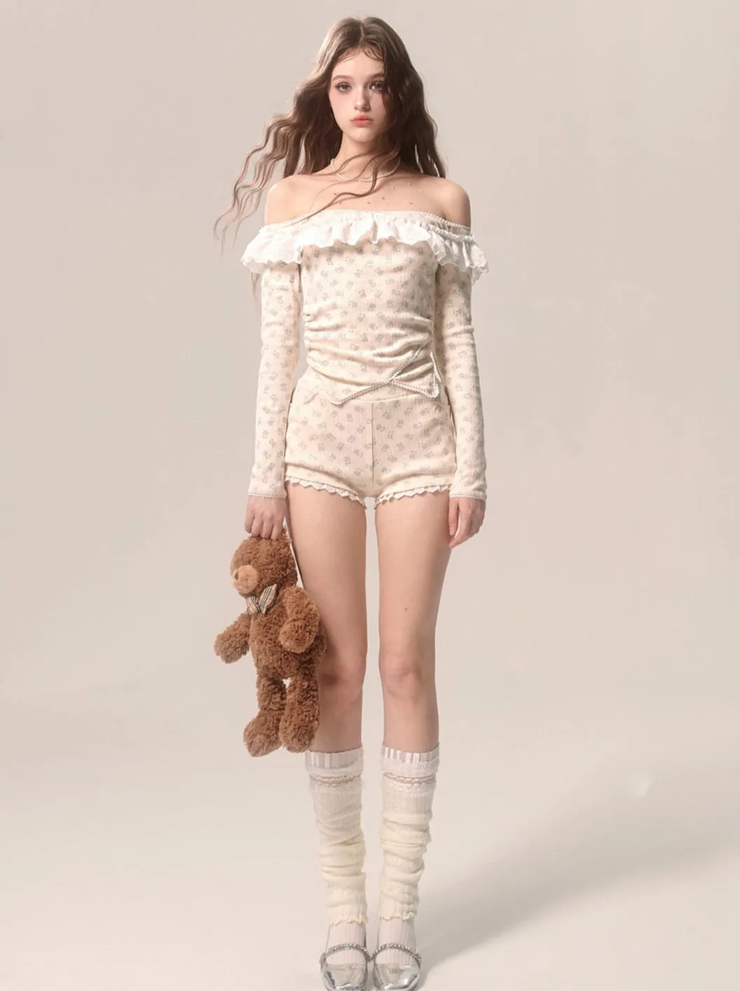 Milky Top Girly Shorts   Apricot Lace