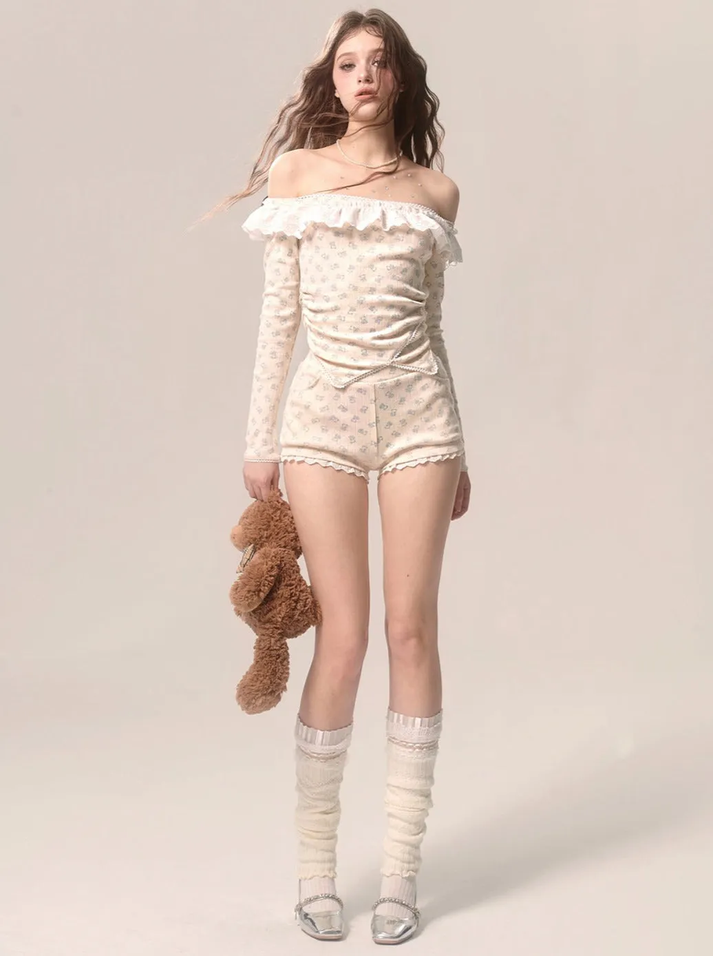Milky Top Girly Shorts   Apricot Lace