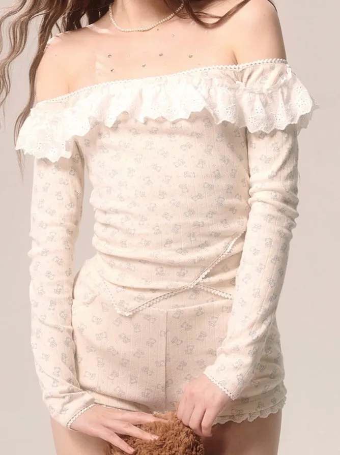 Milky Top Girly Shorts   Apricot Lace