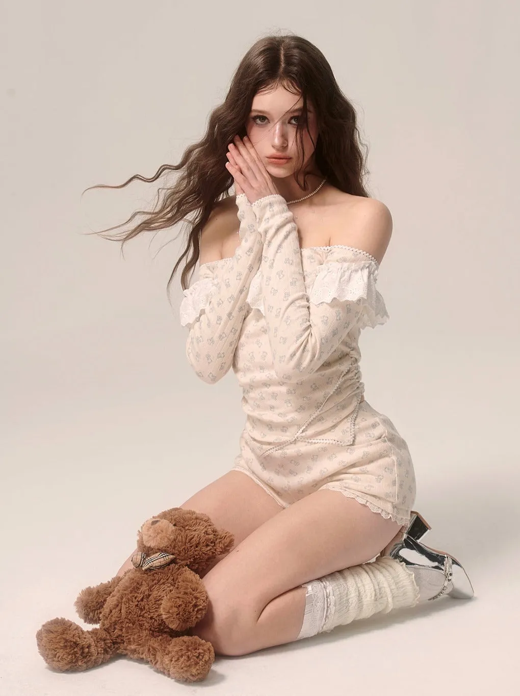 Milky Top Girly Shorts   Apricot Lace